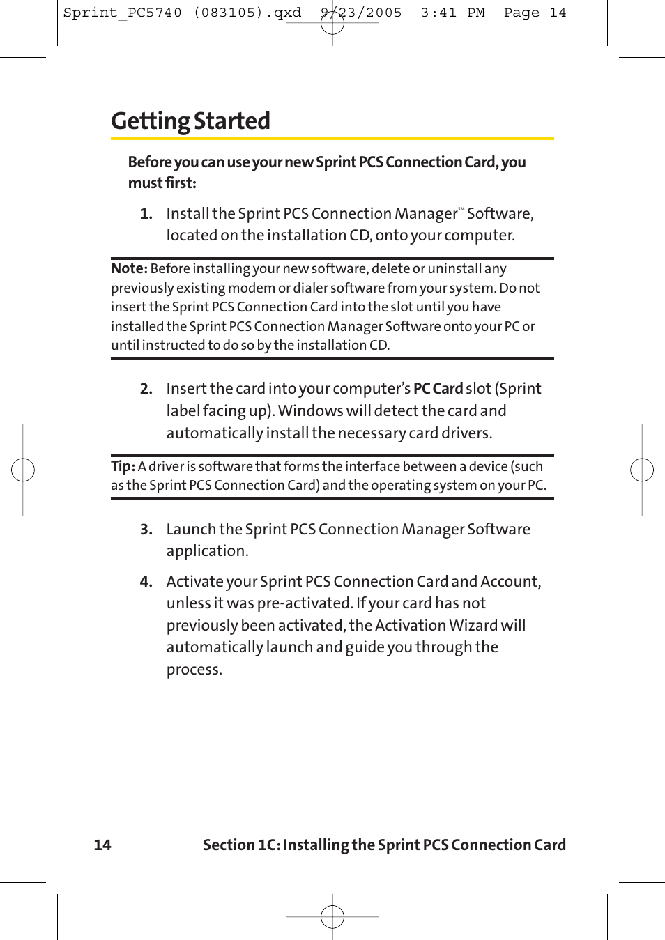 Getting started | Sprint Nextel Sprint PCS Connection Card PC-5740 User Manual | Page 22 / 123