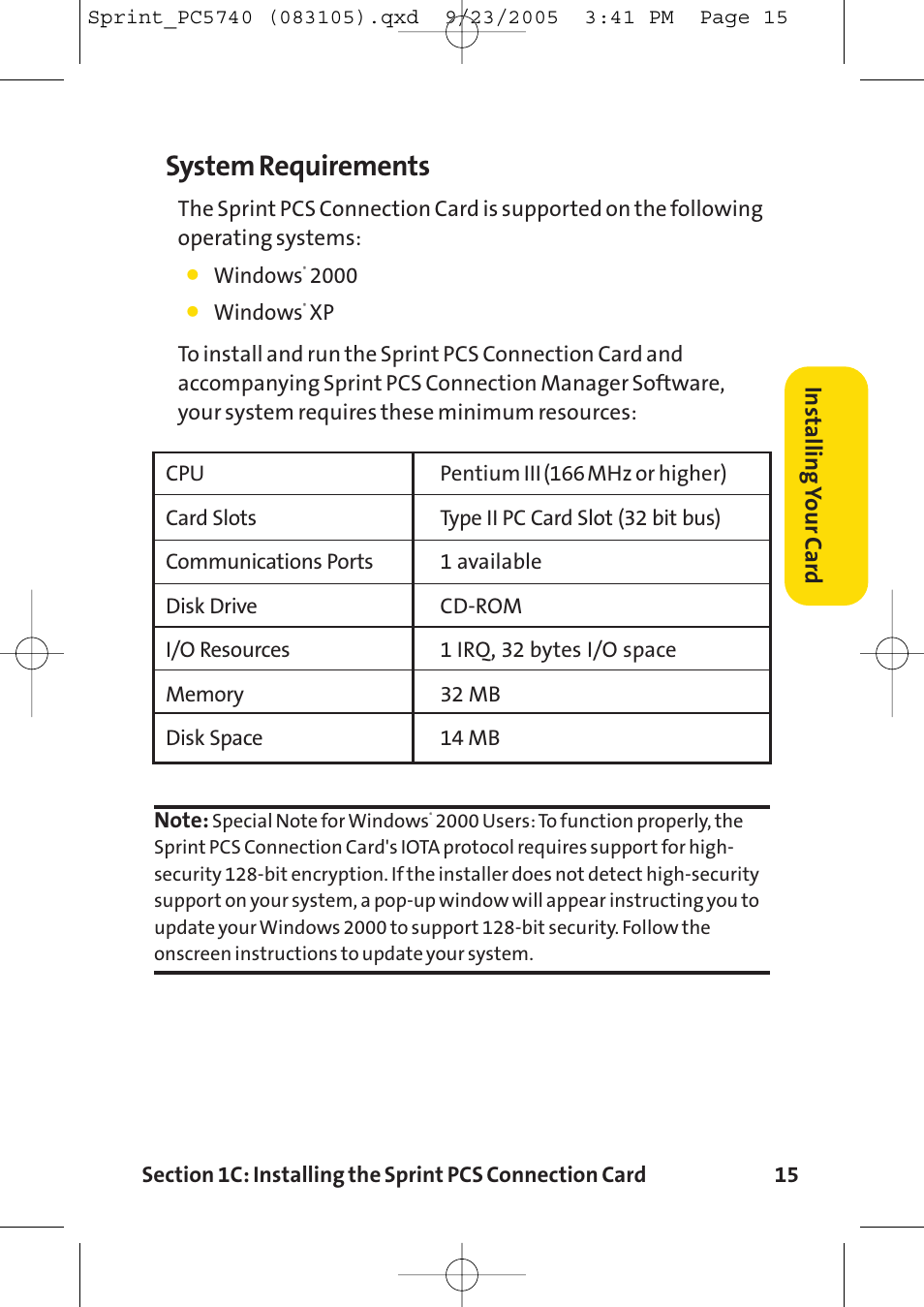 System requirements | Sprint Nextel Sprint PCS Connection Card PC-5740 User Manual | Page 23 / 123