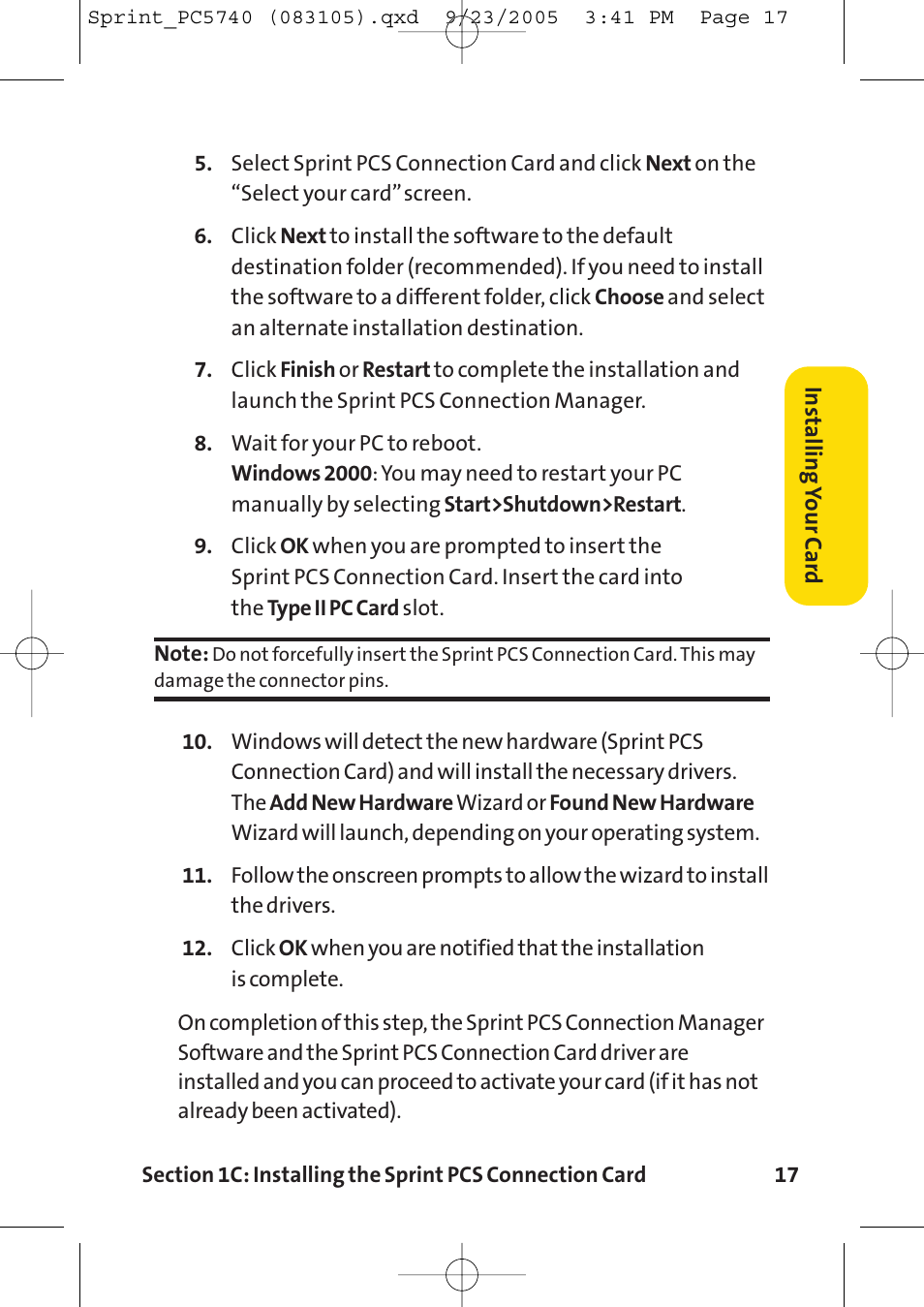 Sprint Nextel Sprint PCS Connection Card PC-5740 User Manual | Page 25 / 123