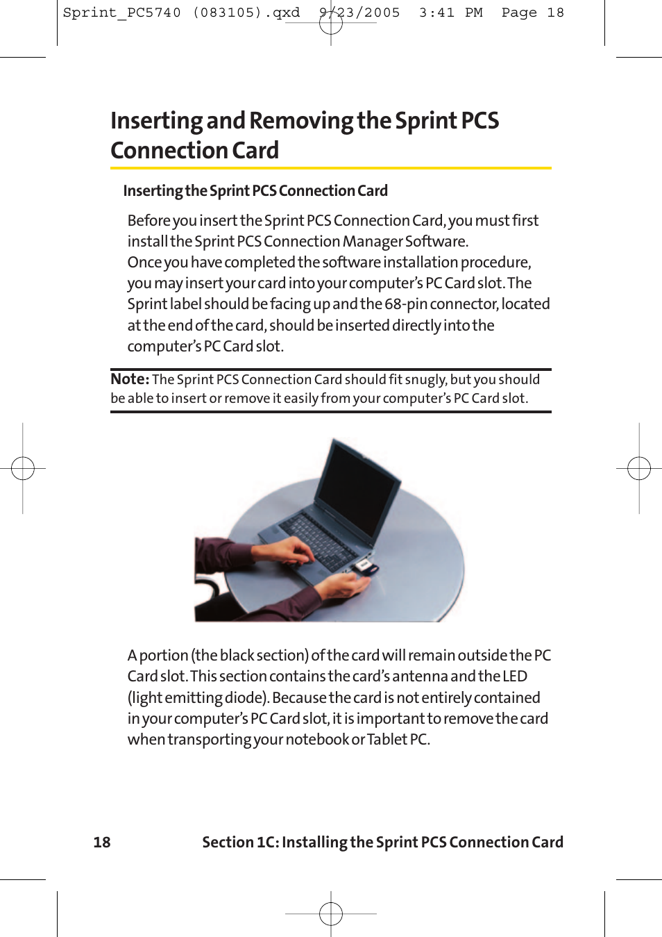 Inserting and removing the s | Sprint Nextel Sprint PCS Connection Card PC-5740 User Manual | Page 26 / 123