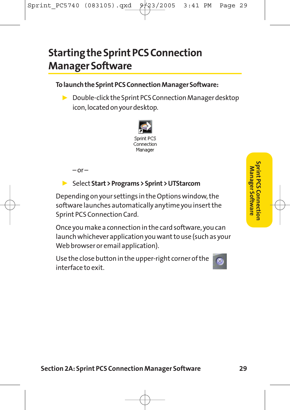 Starting the sprint pcs conn | Sprint Nextel Sprint PCS Connection Card PC-5740 User Manual | Page 37 / 123