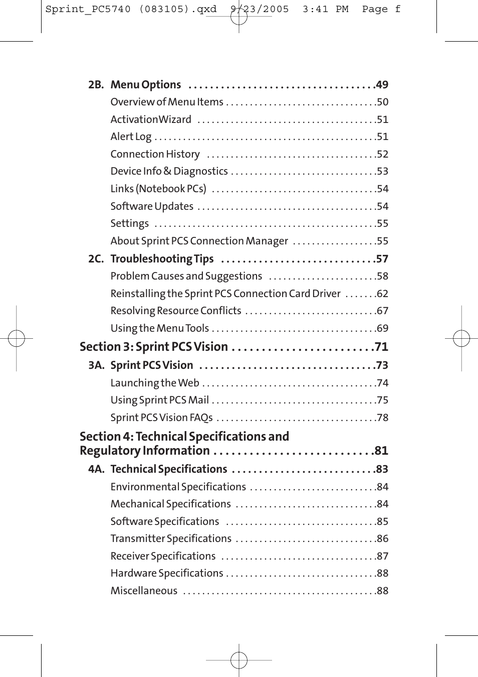 Sprint Nextel Sprint PCS Connection Card PC-5740 User Manual | Page 4 / 123