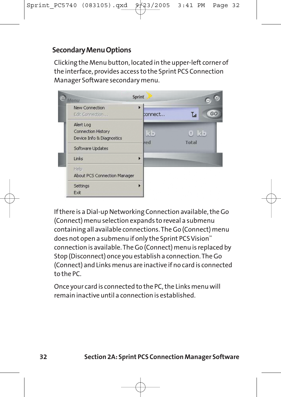 Secondary menu options | Sprint Nextel Sprint PCS Connection Card PC-5740 User Manual | Page 40 / 123