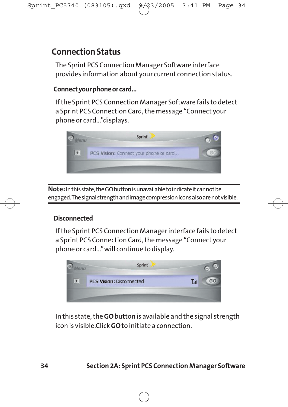 Connection status | Sprint Nextel Sprint PCS Connection Card PC-5740 User Manual | Page 42 / 123