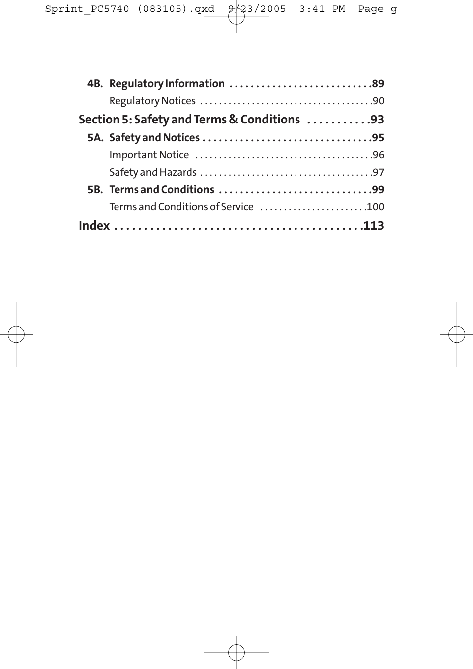 Sprint Nextel Sprint PCS Connection Card PC-5740 User Manual | Page 5 / 123