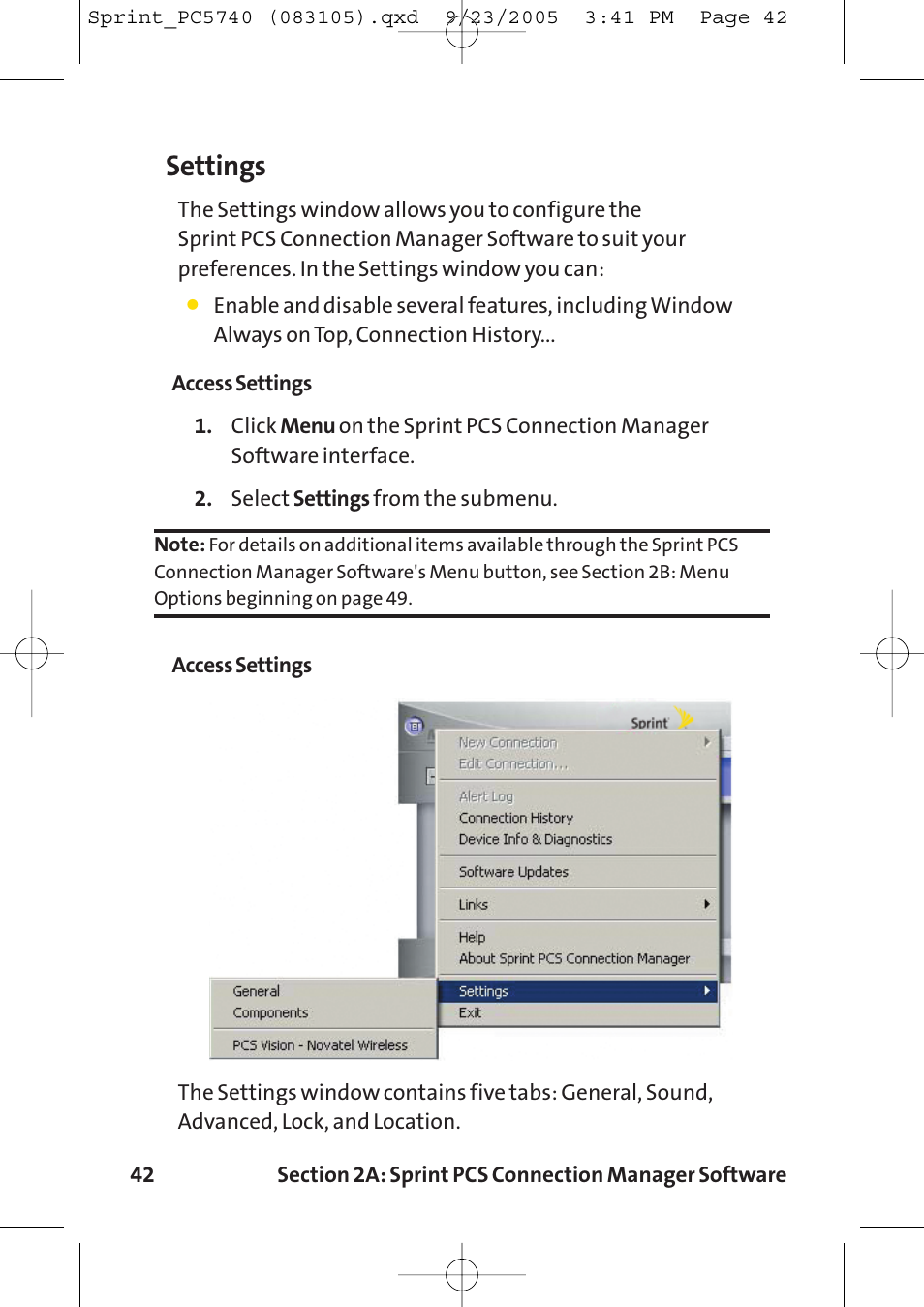 Settings | Sprint Nextel Sprint PCS Connection Card PC-5740 User Manual | Page 50 / 123