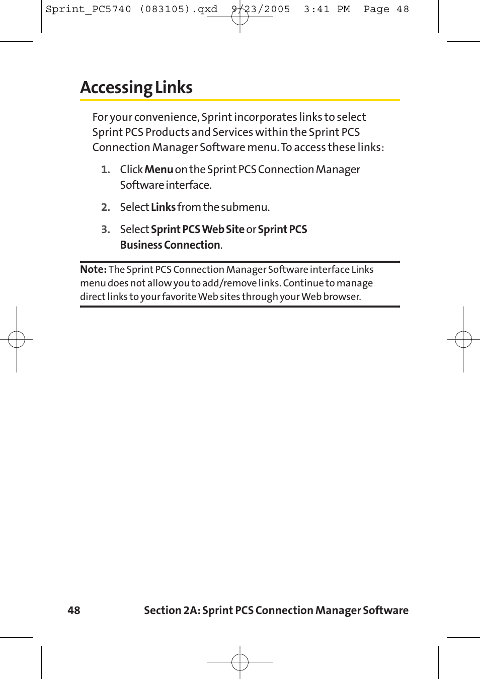 Accessing links | Sprint Nextel Sprint PCS Connection Card PC-5740 User Manual | Page 56 / 123