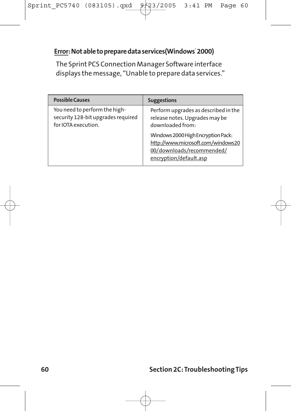 Error: not able to prepare data services(windows | Sprint Nextel Sprint PCS Connection Card PC-5740 User Manual | Page 68 / 123