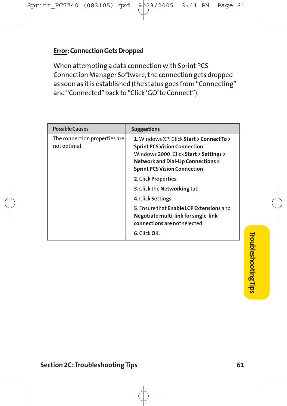 Tr oubleshooting t ips | Sprint Nextel Sprint PCS Connection Card PC-5740 User Manual | Page 69 / 123