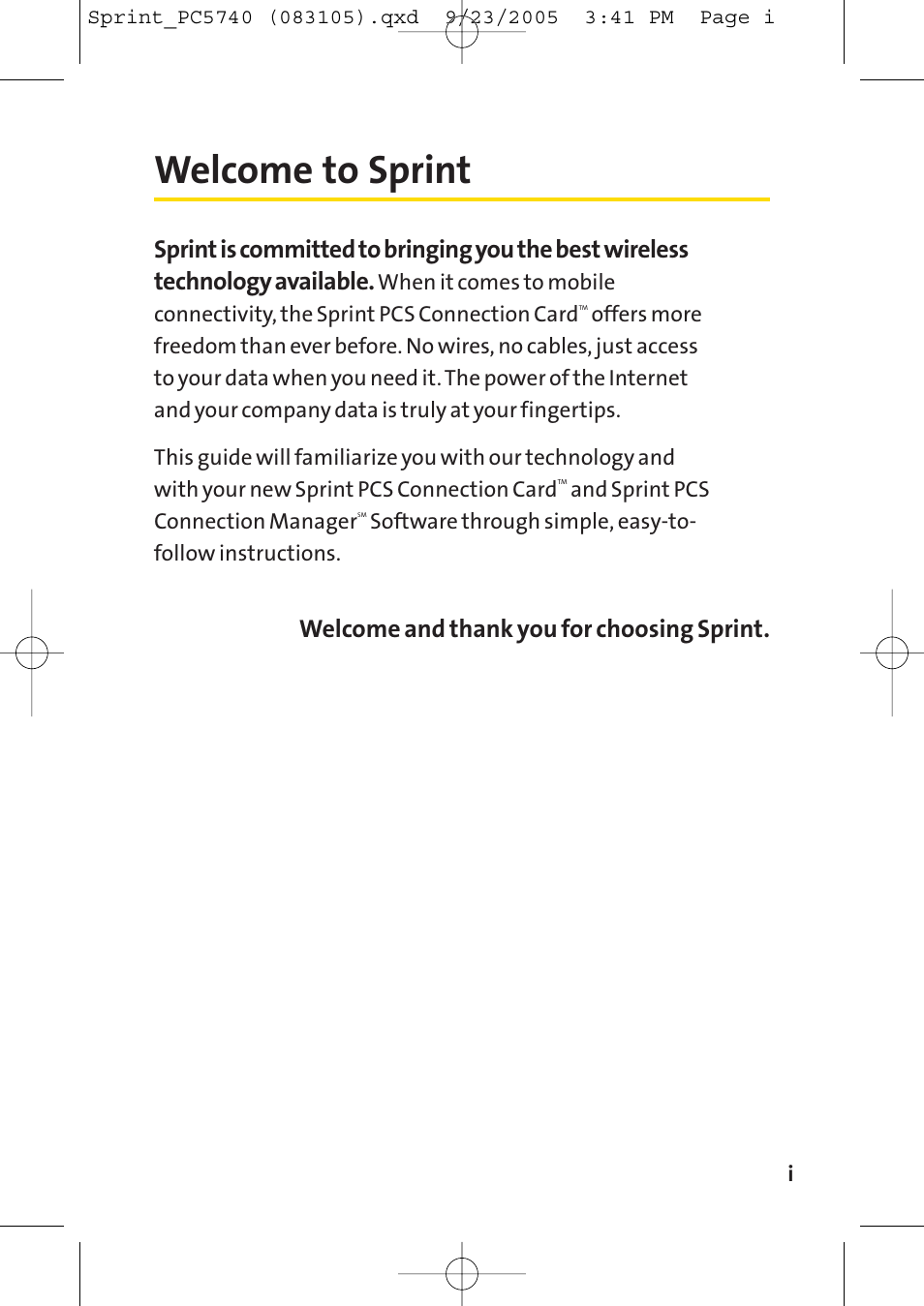 Welcome to sprint | Sprint Nextel Sprint PCS Connection Card PC-5740 User Manual | Page 7 / 123