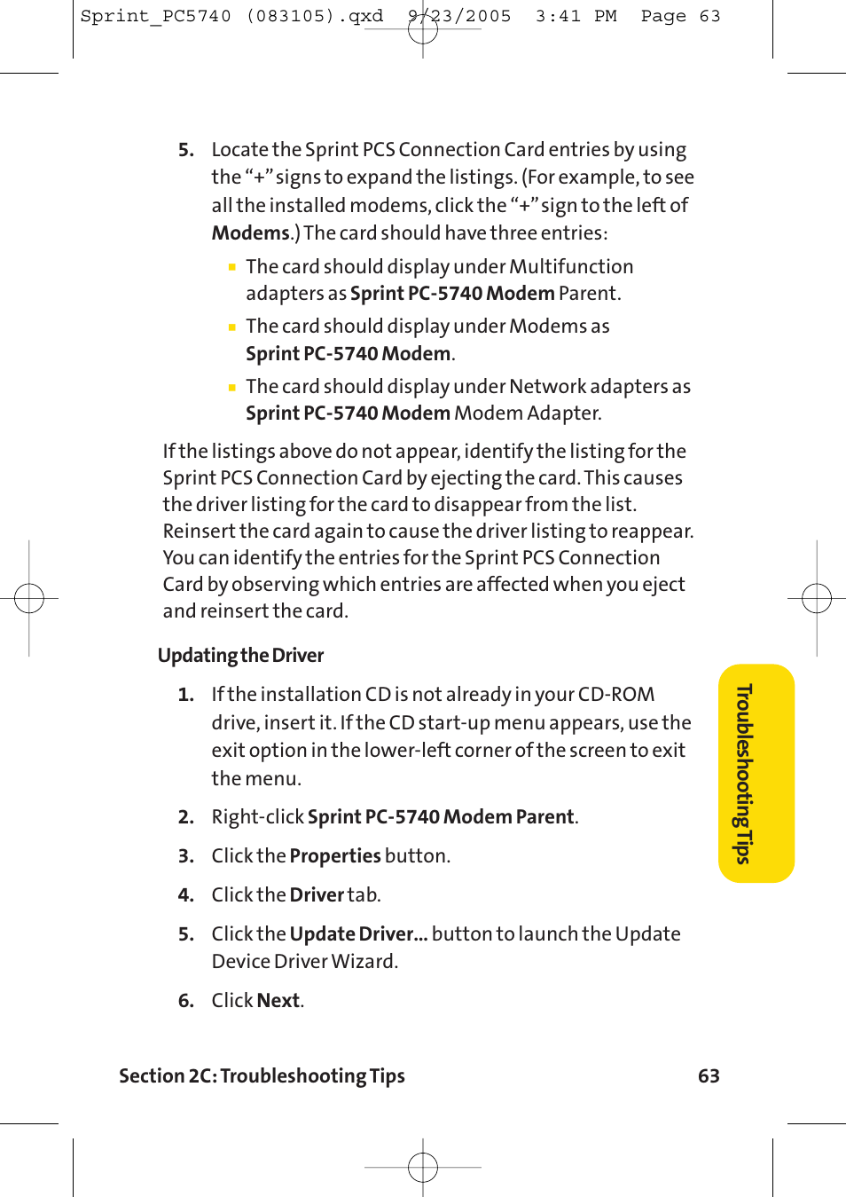 Sprint Nextel Sprint PCS Connection Card PC-5740 User Manual | Page 71 / 123