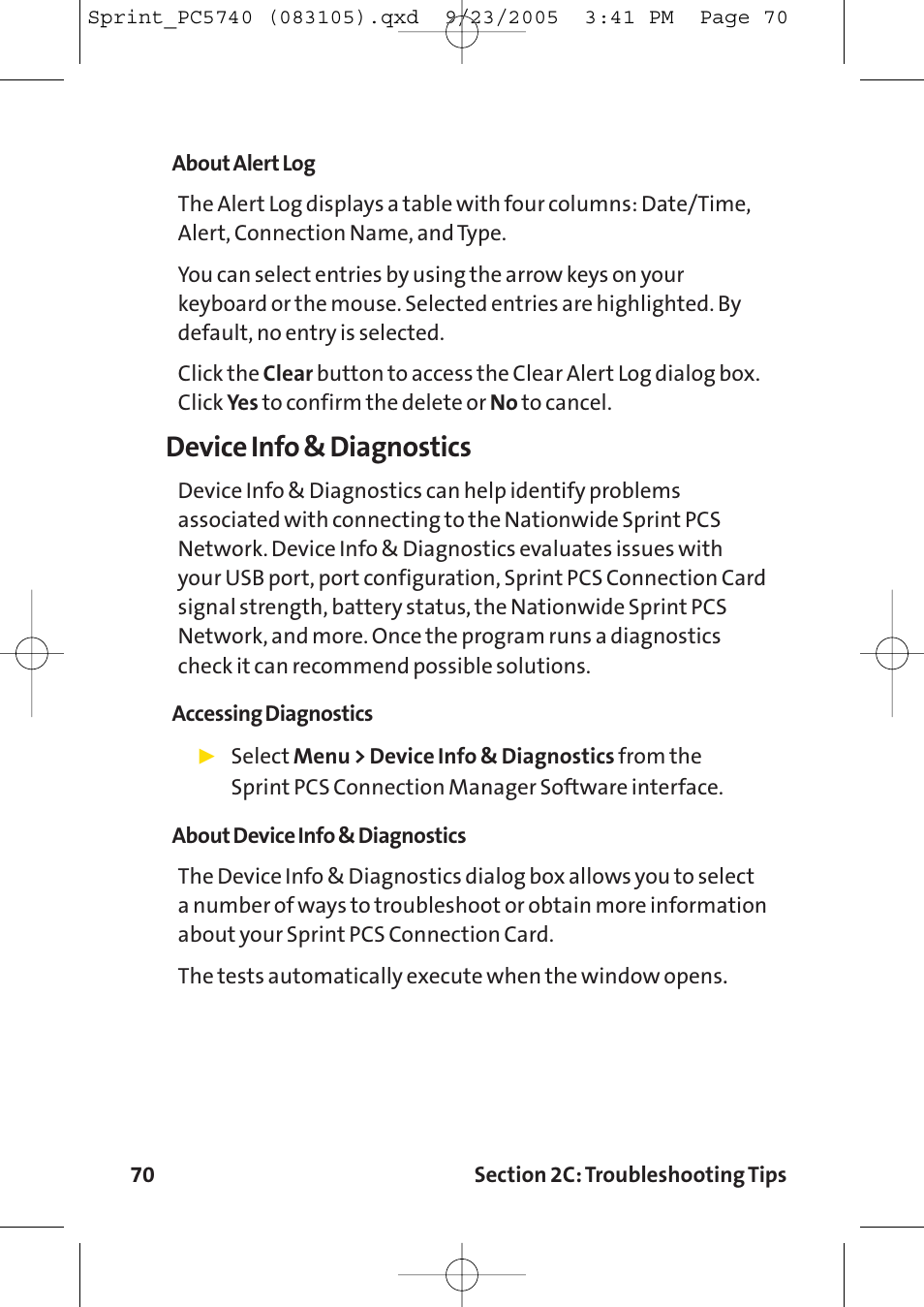 Device info & diagnostics | Sprint Nextel Sprint PCS Connection Card PC-5740 User Manual | Page 78 / 123