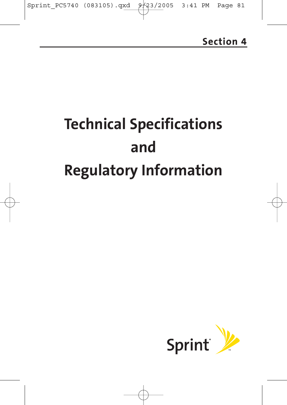 Technical specifications and | Sprint Nextel Sprint PCS Connection Card PC-5740 User Manual | Page 89 / 123