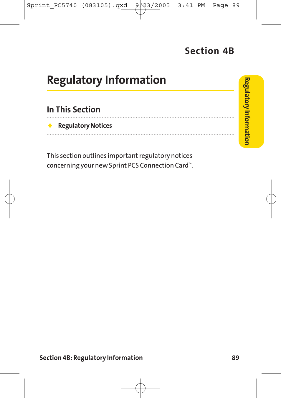 Regulatory information | Sprint Nextel Sprint PCS Connection Card PC-5740 User Manual | Page 97 / 123