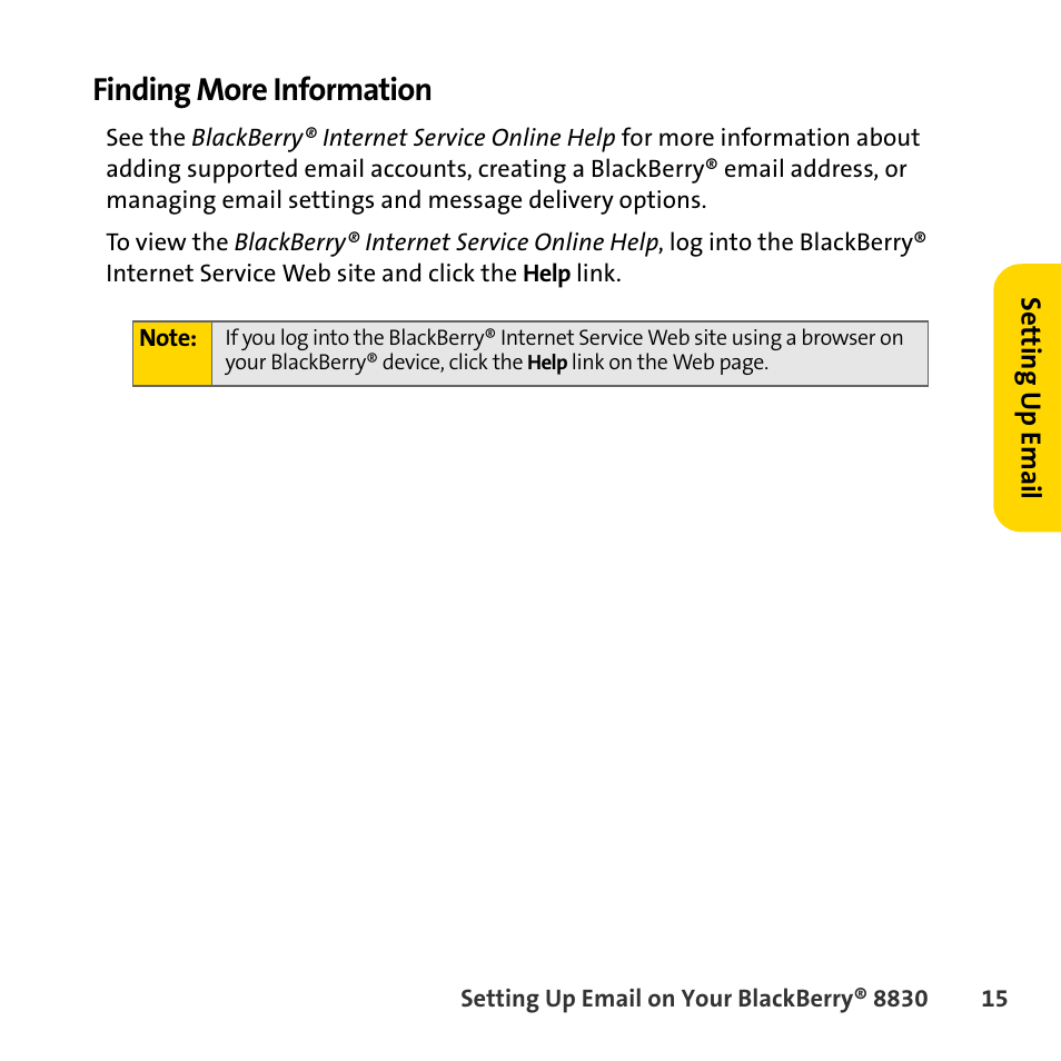 Finding more information | Sprint Nextel BlackBerry 8830 User Manual | Page 23 / 92