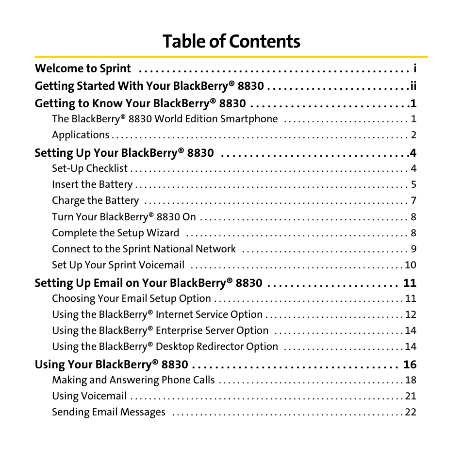 Sprint Nextel BlackBerry 8830 User Manual | Page 3 / 92