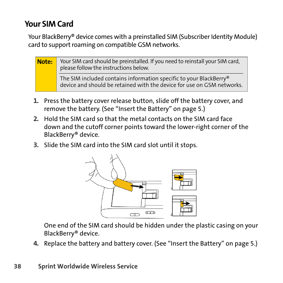 Your sim card | Sprint Nextel BlackBerry 8830 User Manual | Page 46 / 92