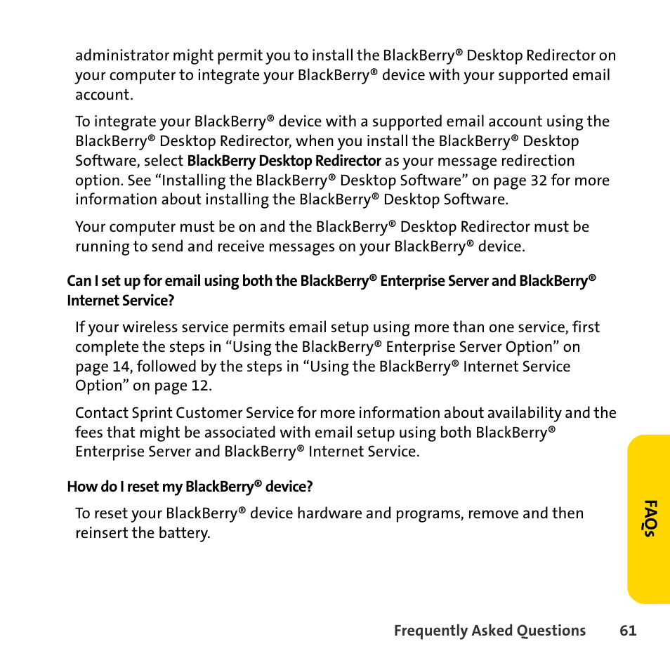 How do i reset my blackberry® device | Sprint Nextel BlackBerry 8830 User Manual | Page 69 / 92