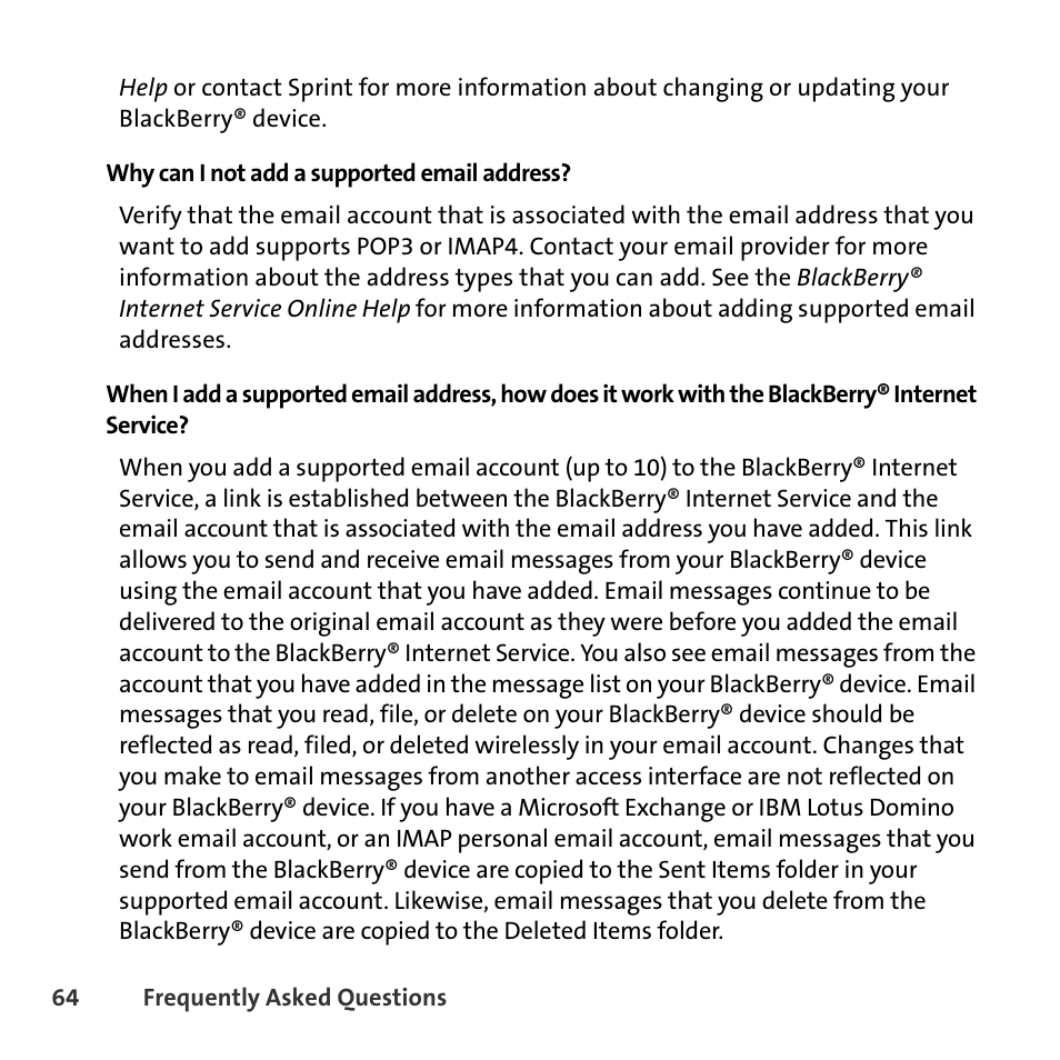 Why can i not add a supported email address | Sprint Nextel BlackBerry 8830 User Manual | Page 72 / 92