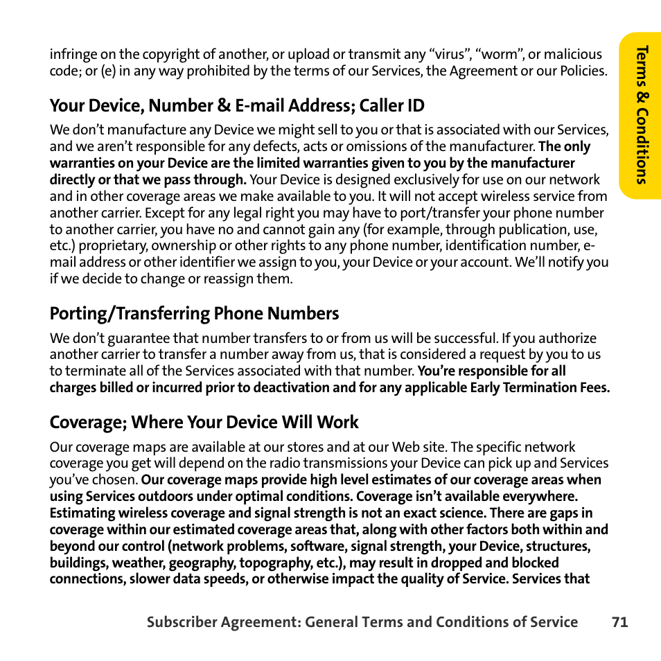 Your device, number & e-mail address; caller id, Porting/transferring phone numbers, Coverage; where your device will work | Sprint Nextel BlackBerry 8830 User Manual | Page 79 / 92