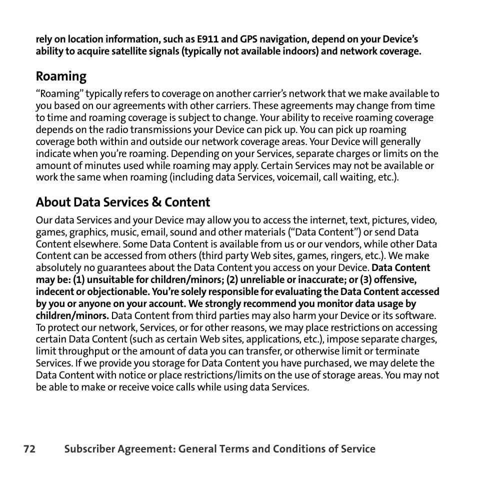 Roaming, About data services & content | Sprint Nextel BlackBerry 8830 User Manual | Page 80 / 92