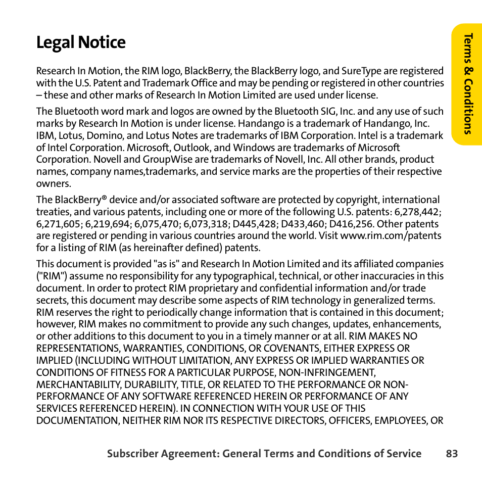 Legal notice | Sprint Nextel BlackBerry 8830 User Manual | Page 91 / 92