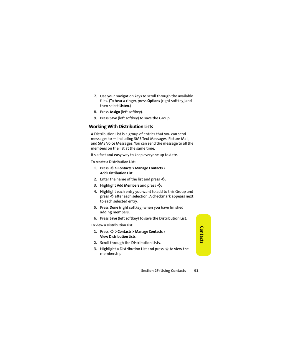 Working with distribution lists | Sprint Nextel MOTOKRZR K1M User Manual | Page 107 / 223