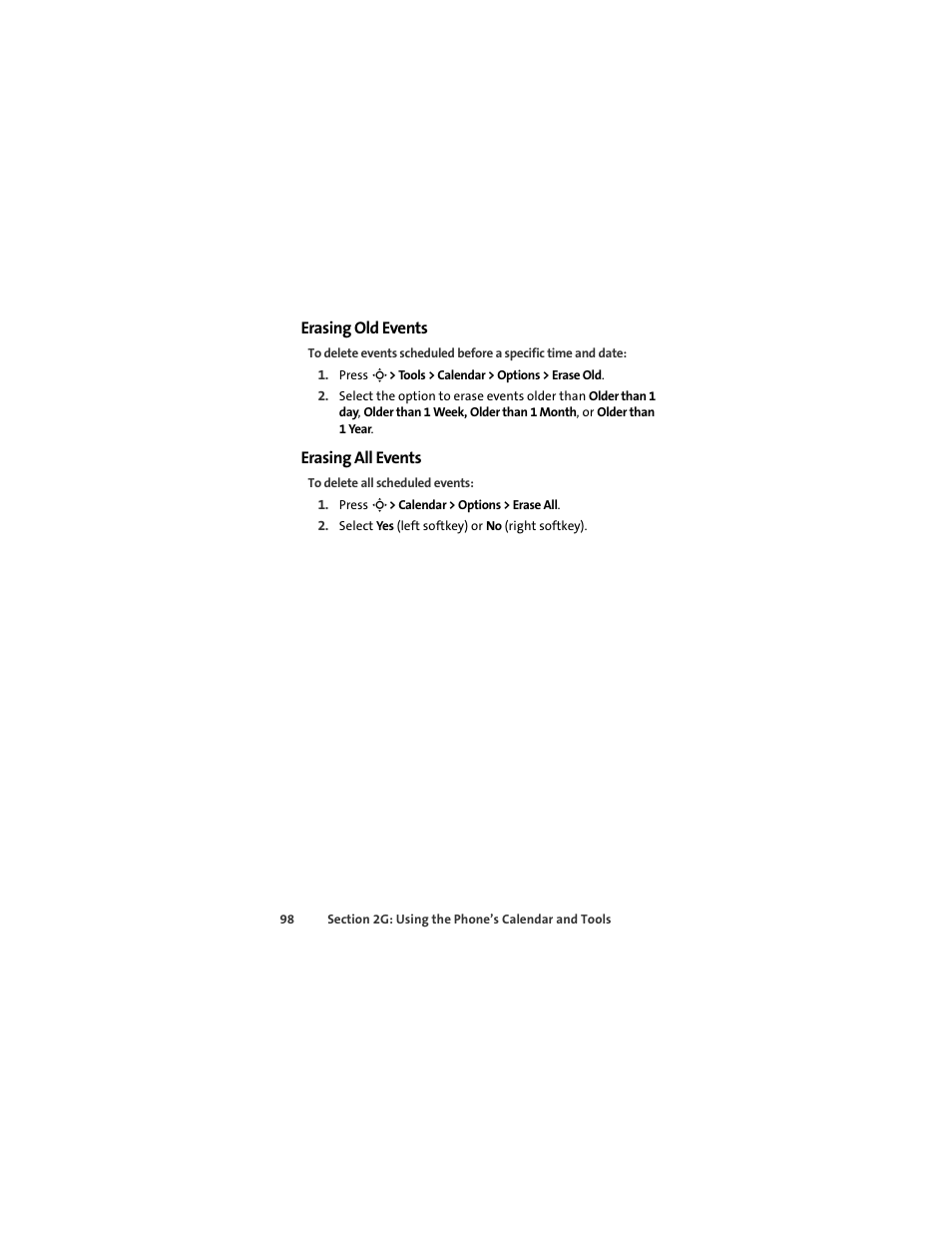 Erasing old events, Erasing all events | Sprint Nextel MOTOKRZR K1M User Manual | Page 114 / 223