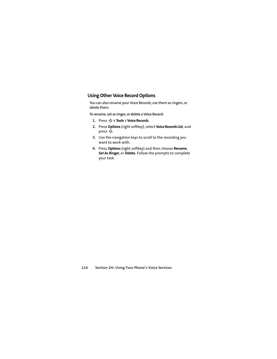 Using other voice record options | Sprint Nextel MOTOKRZR K1M User Manual | Page 130 / 223
