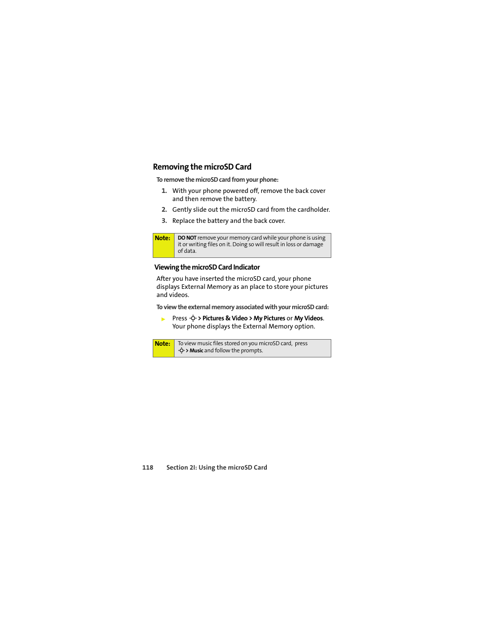 Removing the microsd card | Sprint Nextel MOTOKRZR K1M User Manual | Page 134 / 223