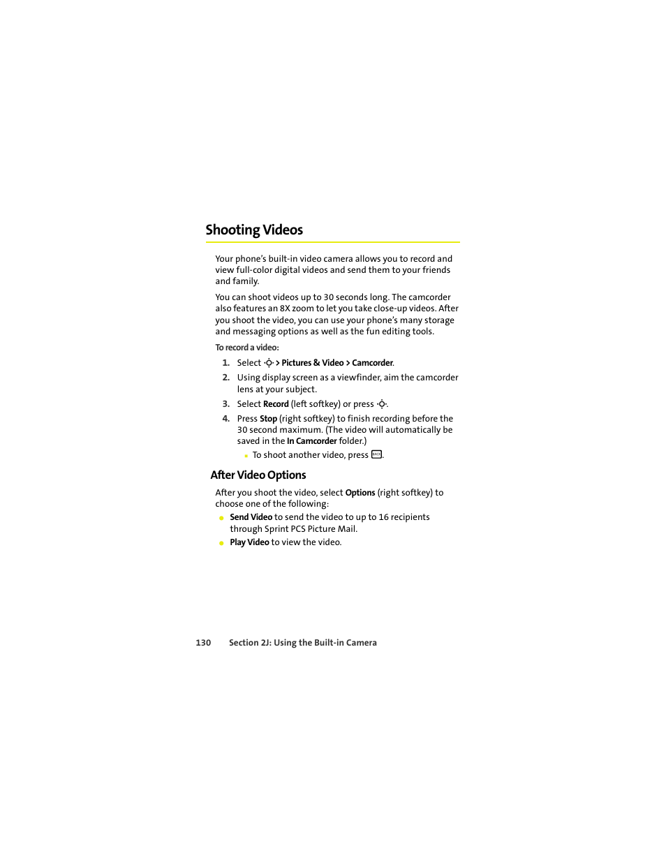 Shooting videos, After video options | Sprint Nextel MOTOKRZR K1M User Manual | Page 146 / 223