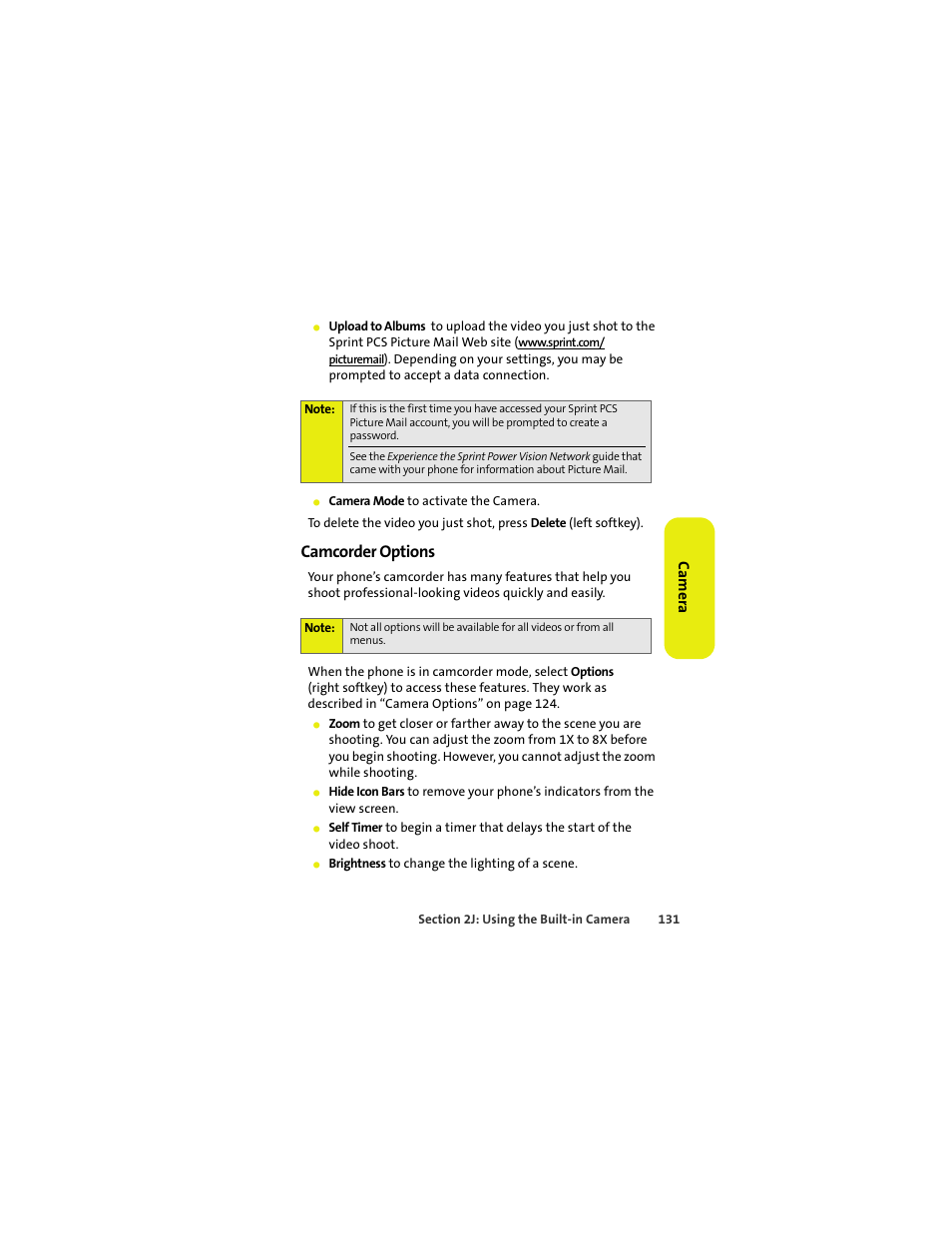 Camcorder options | Sprint Nextel MOTOKRZR K1M User Manual | Page 147 / 223