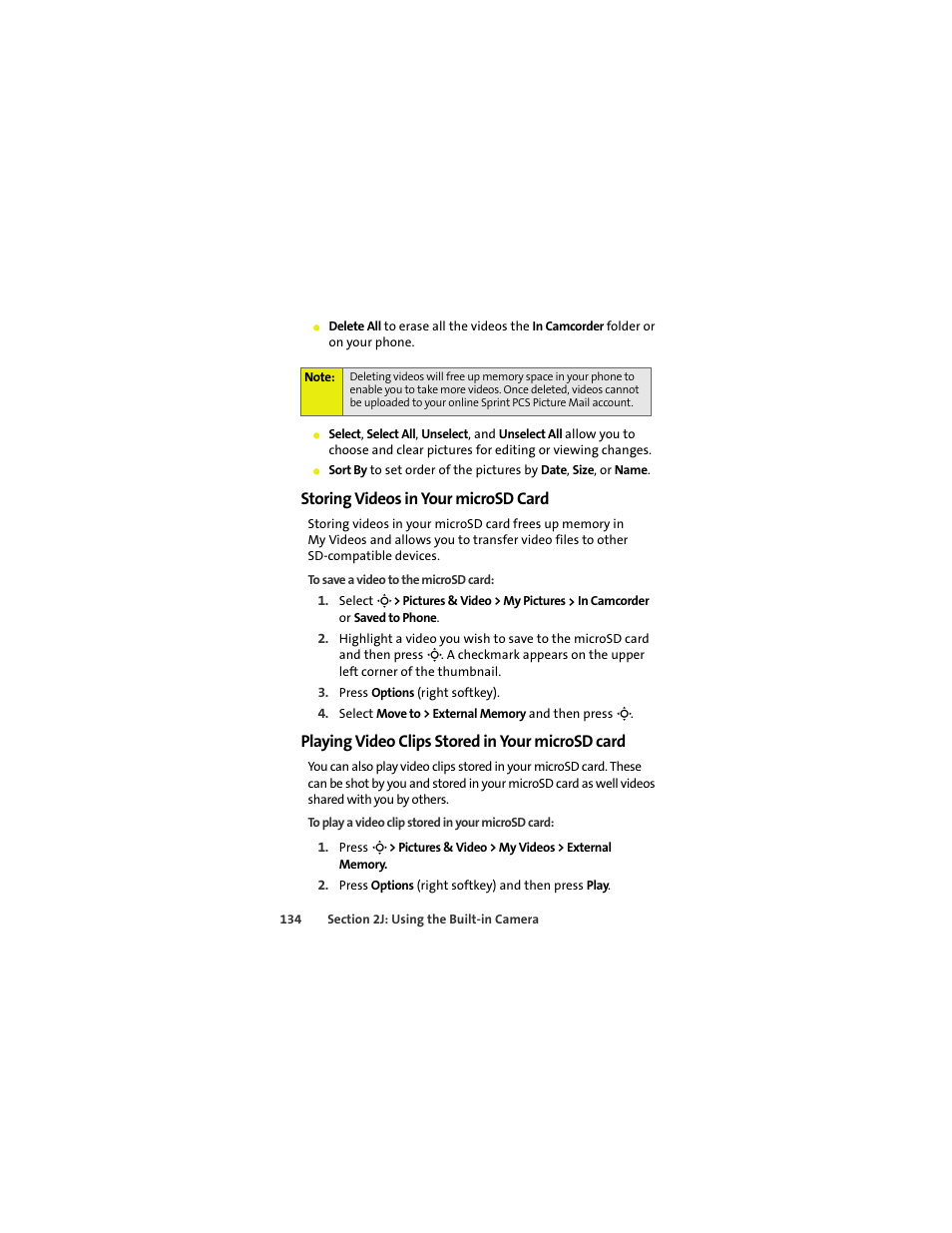 Storing videos in your microsd card, Playing video clips stored in your microsd card | Sprint Nextel MOTOKRZR K1M User Manual | Page 150 / 223