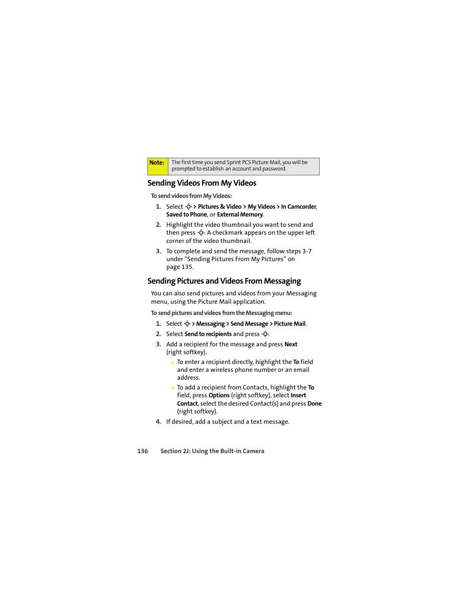 Sending videos from my videos, Sending pictures and videos from messaging | Sprint Nextel MOTOKRZR K1M User Manual | Page 152 / 223
