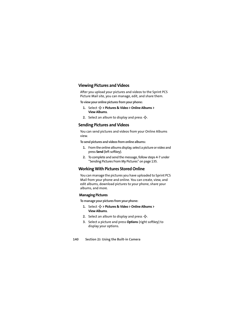 Viewing pictures and videos, Sending pictures and videos, Working with pictures stored online | Sprint Nextel MOTOKRZR K1M User Manual | Page 156 / 223