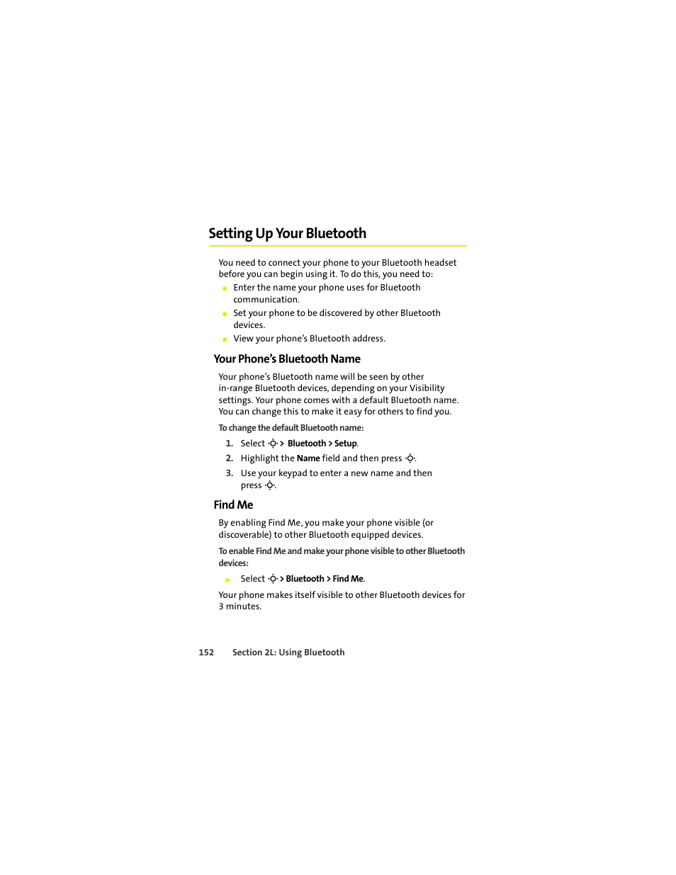 Setting up your bluetooth, Your phone’s bluetooth name, Find me | Sprint Nextel MOTOKRZR K1M User Manual | Page 168 / 223