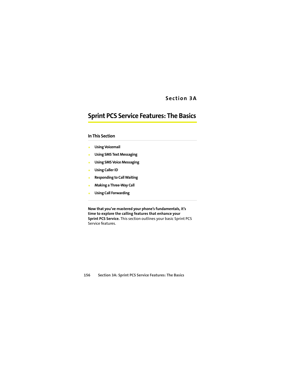 Sprint pcs service features: the basics, 3a. sprint pcs service features: the basics | Sprint Nextel MOTOKRZR K1M User Manual | Page 172 / 223