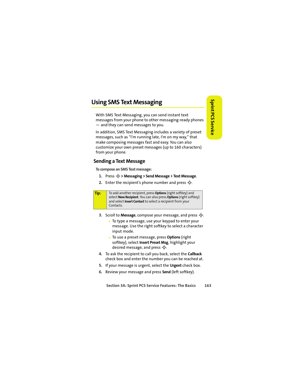 Using sms text messaging, Sending a text message | Sprint Nextel MOTOKRZR K1M User Manual | Page 179 / 223