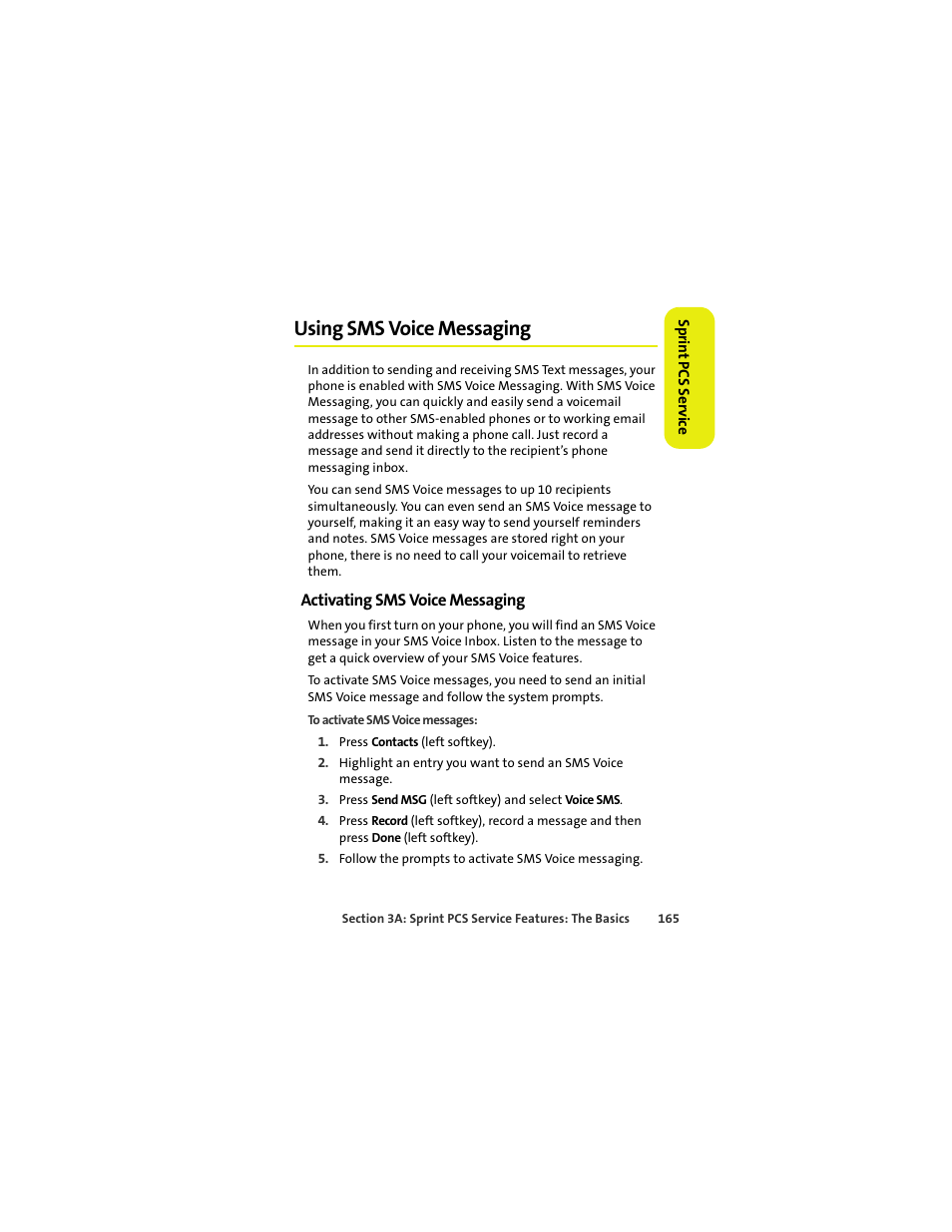 Using sms voice messaging, Activating sms voice messaging | Sprint Nextel MOTOKRZR K1M User Manual | Page 181 / 223