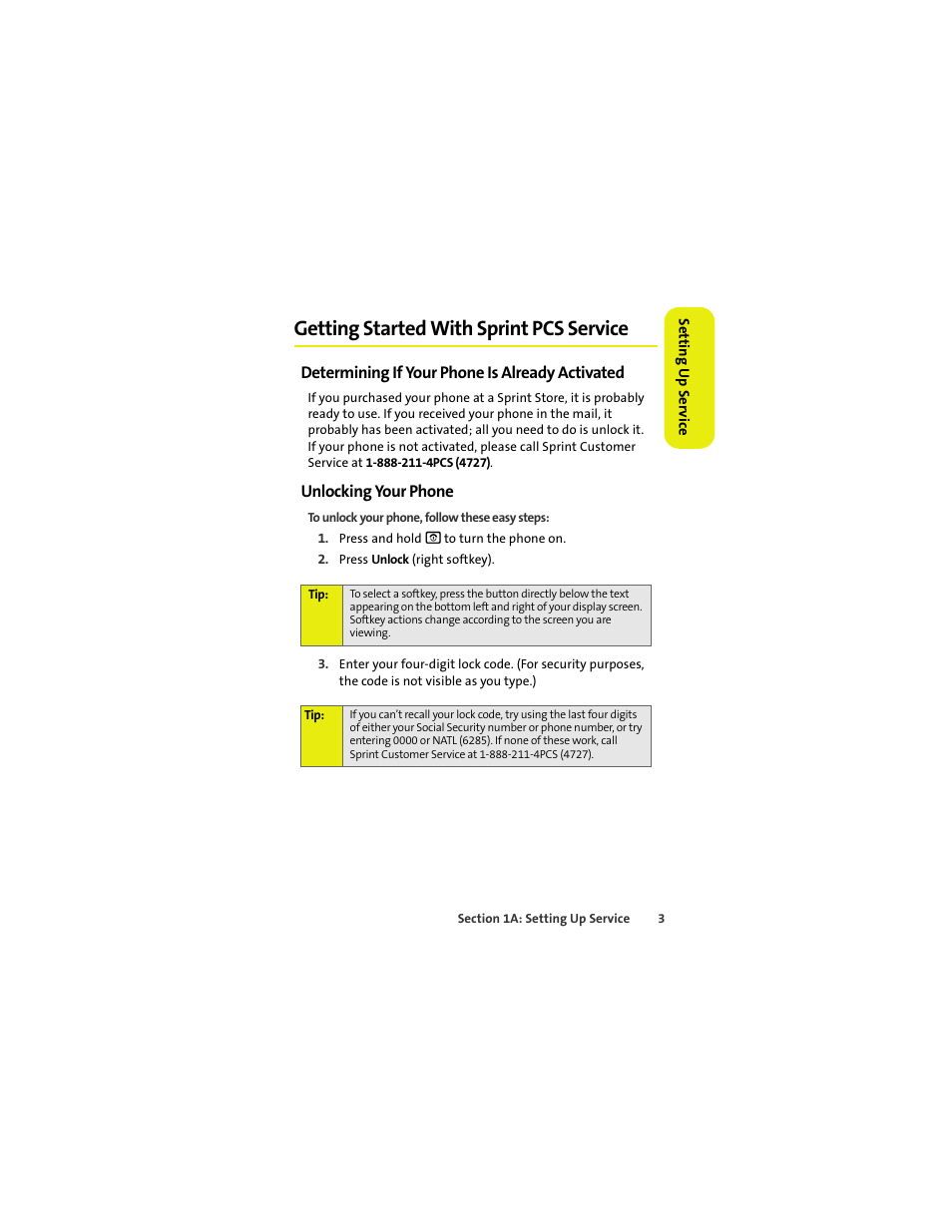 Getting started with sprint pcs service, Determining if your phone is already activated, Unlocking your phone | Sprint Nextel MOTOKRZR K1M User Manual | Page 19 / 223