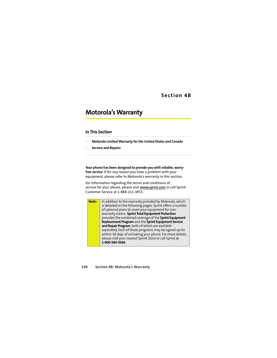 Motorola’s warranty, 4b. motorola’s warranty | Sprint Nextel MOTOKRZR K1M User Manual | Page 212 / 223