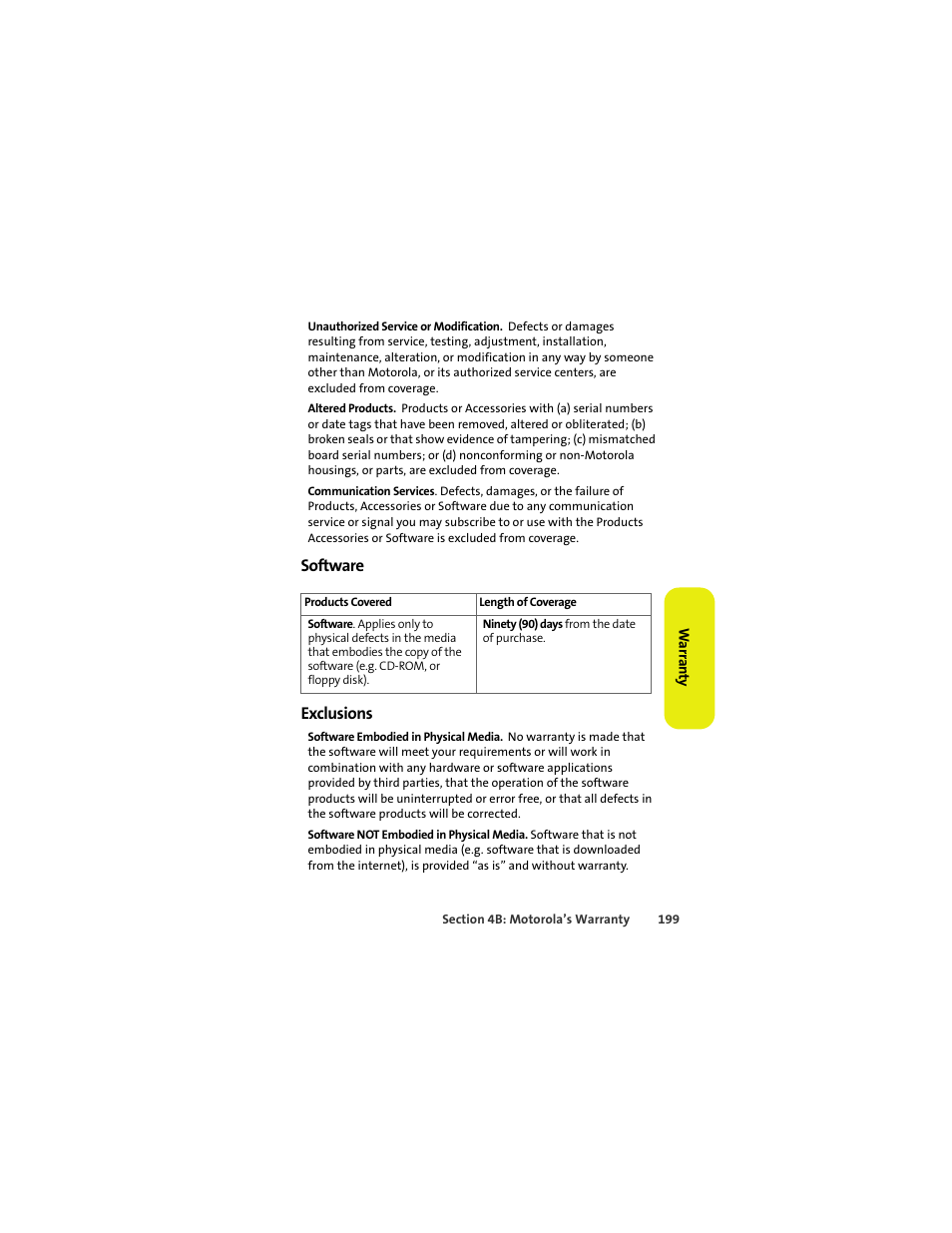 Software, Exclusions, Software exclusions | Sprint Nextel MOTOKRZR K1M User Manual | Page 215 / 223