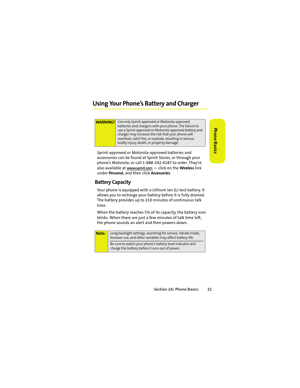 Using your phone’s battery and charger, Battery capacity | Sprint Nextel MOTOKRZR K1M User Manual | Page 37 / 223