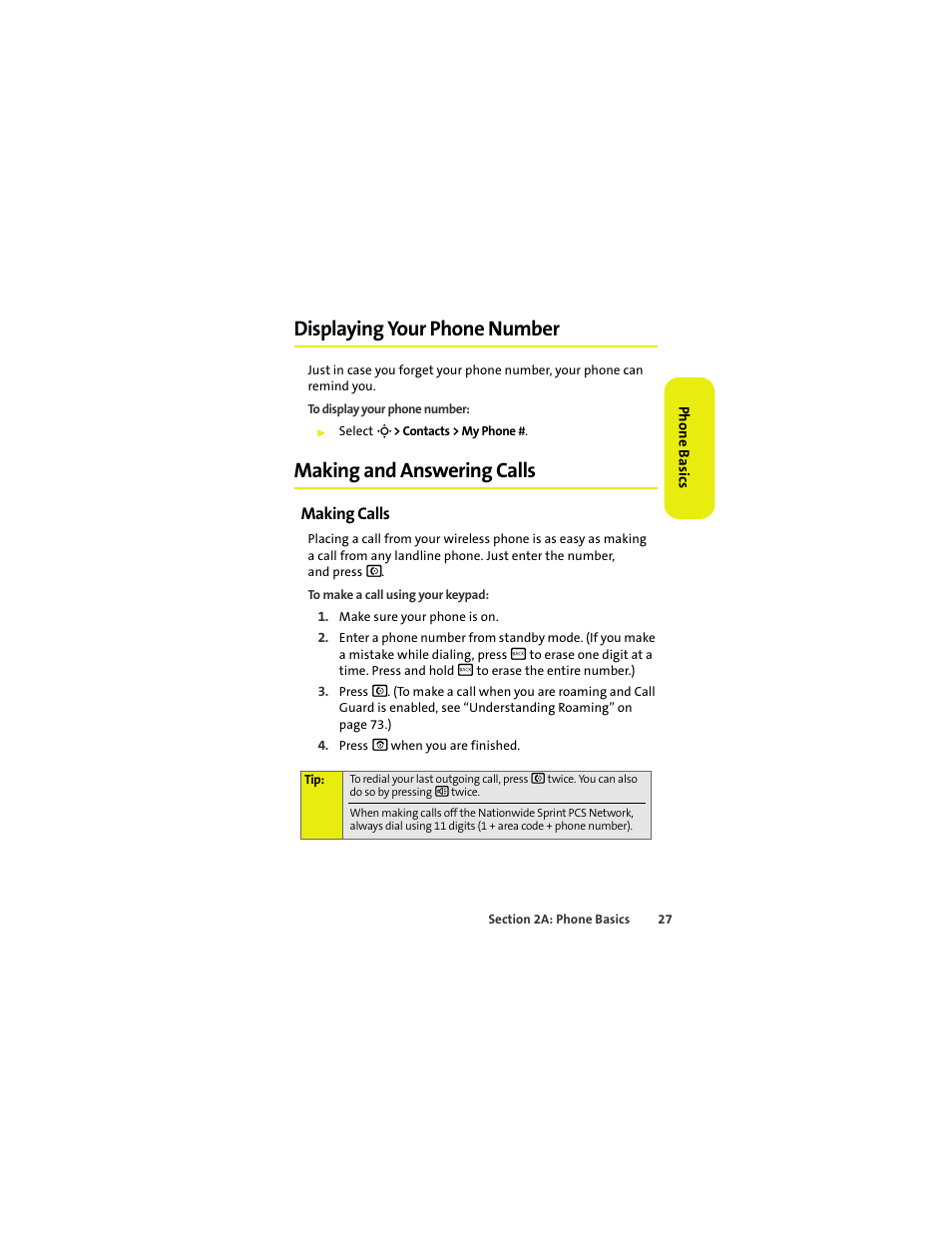 Displaying your phone number, Making and answering calls, Making calls | Sprint Nextel MOTOKRZR K1M User Manual | Page 43 / 223