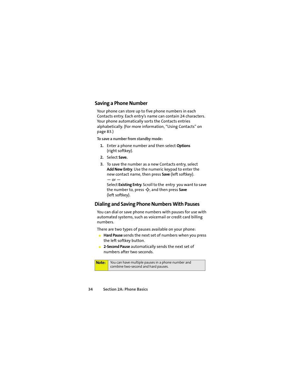 Saving a phone number, Dialing and saving phone numbers with pauses | Sprint Nextel MOTOKRZR K1M User Manual | Page 50 / 223