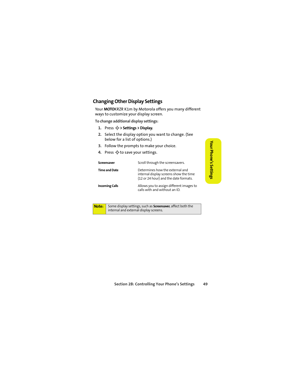 Changing other display settings | Sprint Nextel MOTOKRZR K1M User Manual | Page 65 / 223