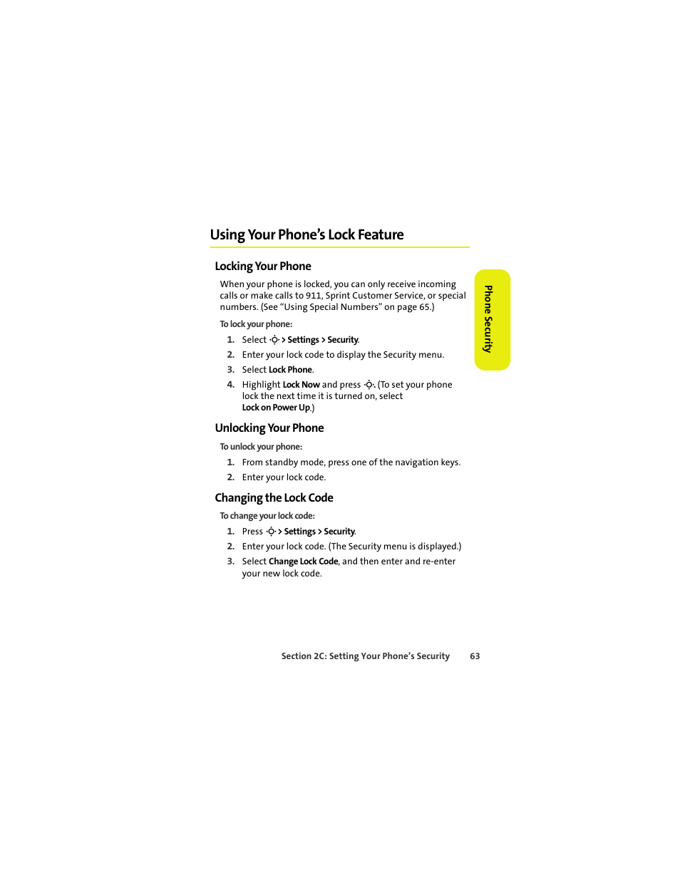 Using your phone’s lock feature, Locking your phone, Unlocking your phone | Changing the lock code | Sprint Nextel MOTOKRZR K1M User Manual | Page 79 / 223