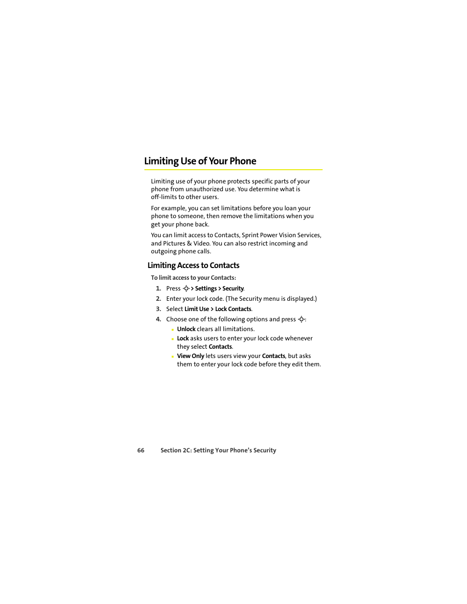 Limiting use of your phone, Limiting access to contacts | Sprint Nextel MOTOKRZR K1M User Manual | Page 82 / 223