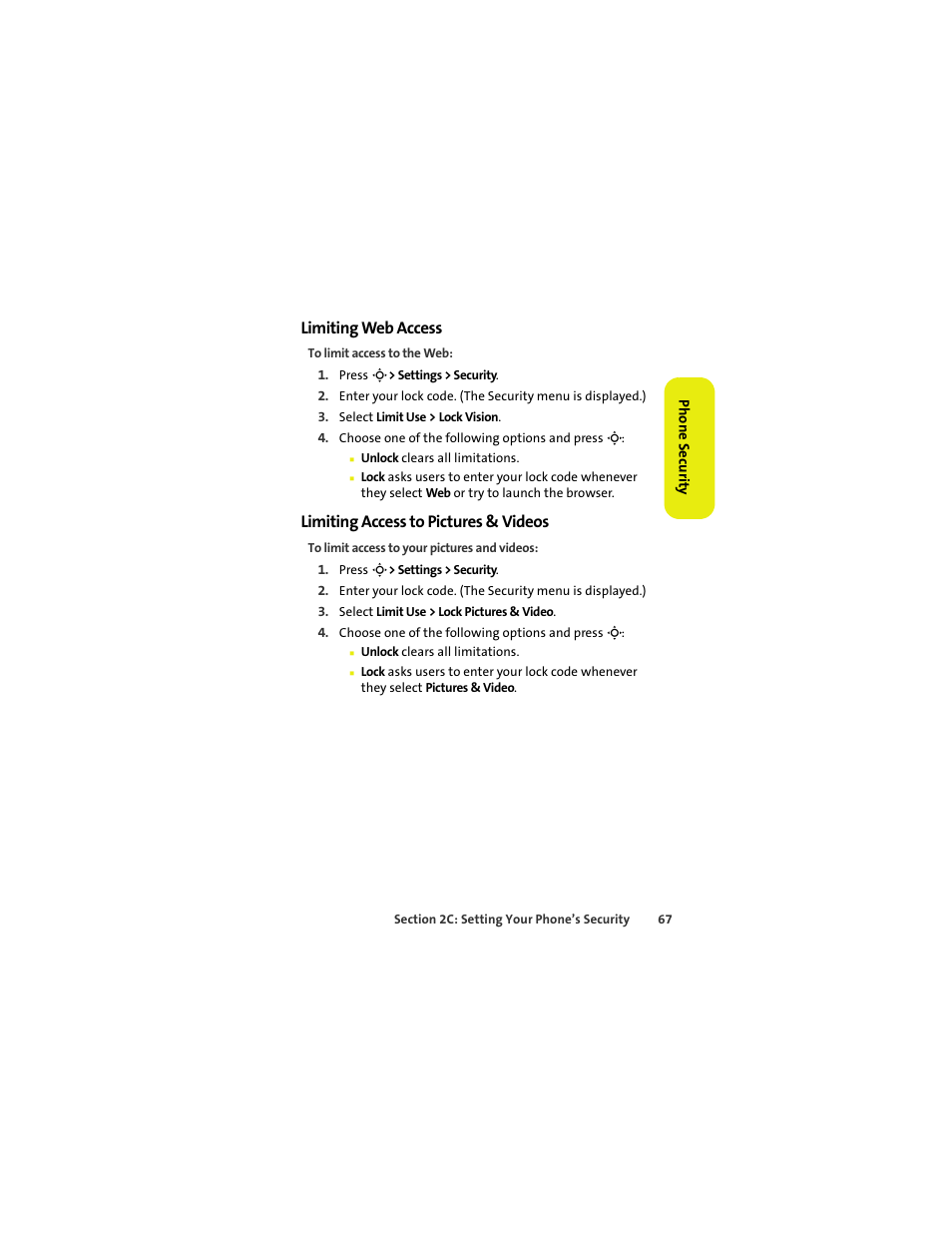 Limiting web access, Limiting access to pictures & videos | Sprint Nextel MOTOKRZR K1M User Manual | Page 83 / 223