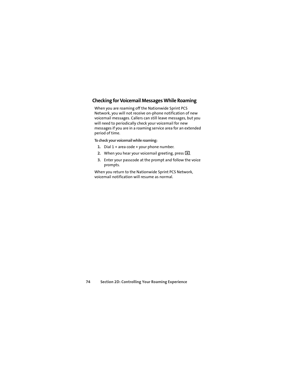 Checking for voicemail messages while roaming | Sprint Nextel MOTOKRZR K1M User Manual | Page 90 / 223